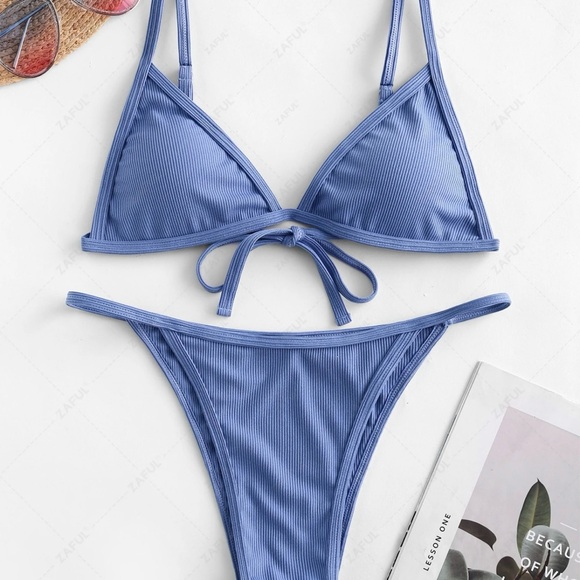 Blue Ribbed Bikini Set - Picture 2 of 5